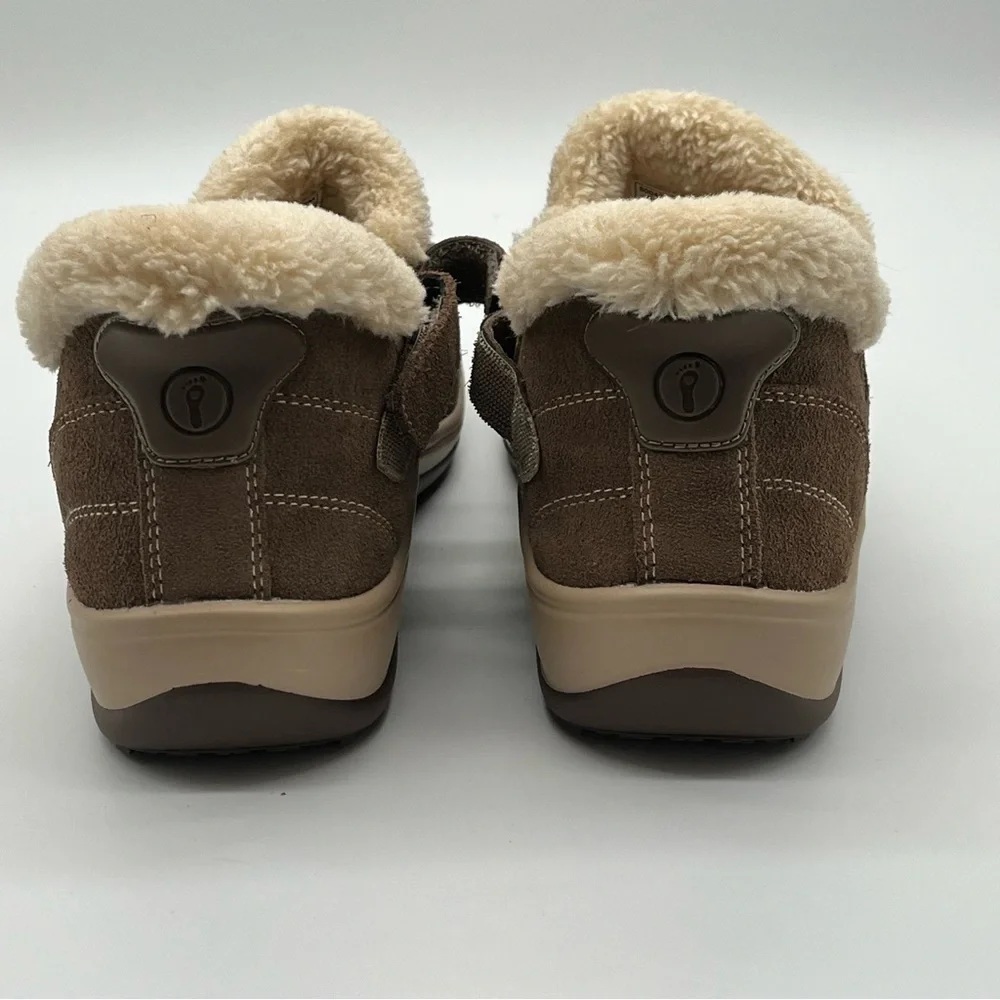 Orthofeet Lorin Womens Brown Suede Slip-On Slippers Faux Fur Lining Size 8.5